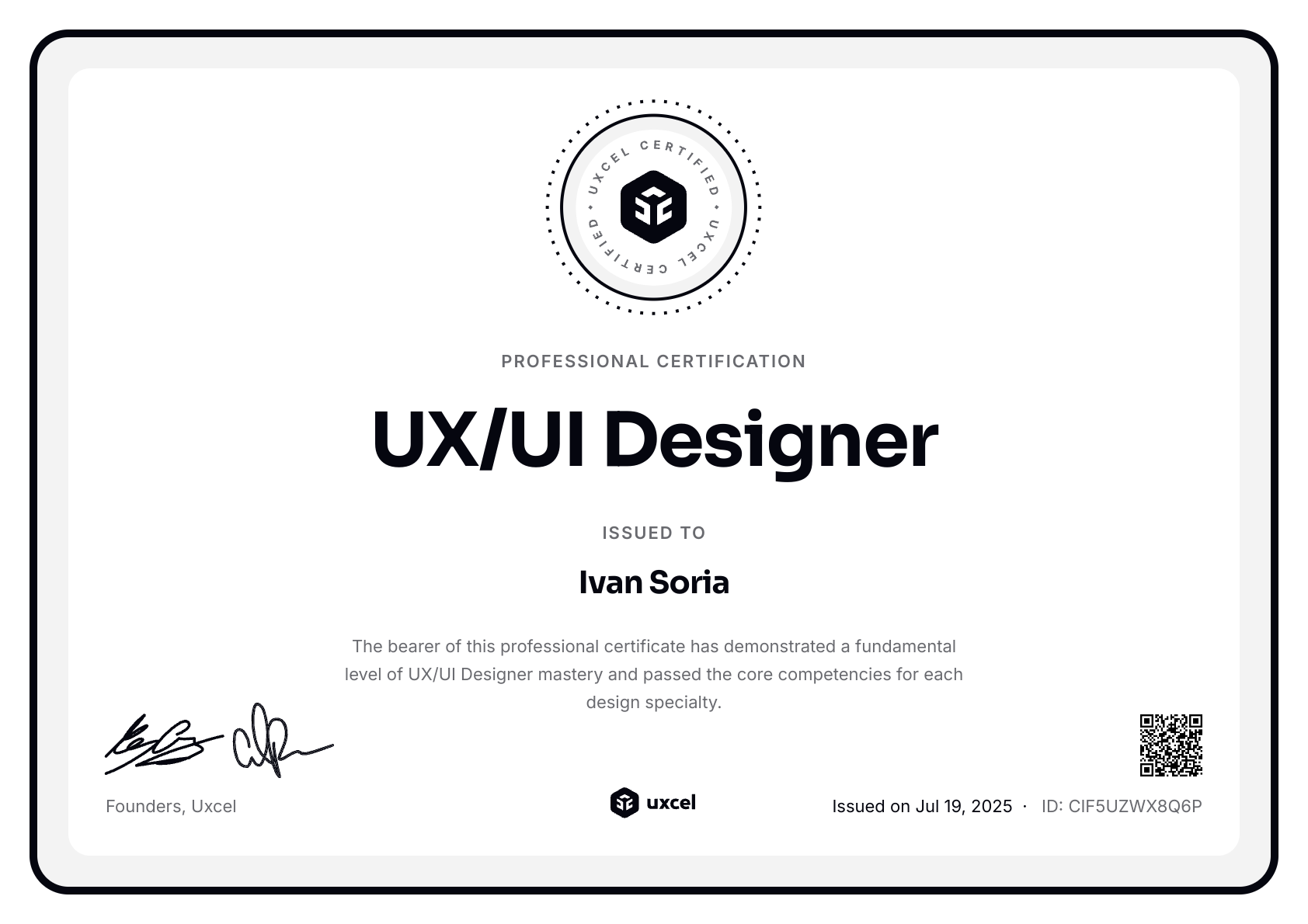 Ivan Soria's certificate